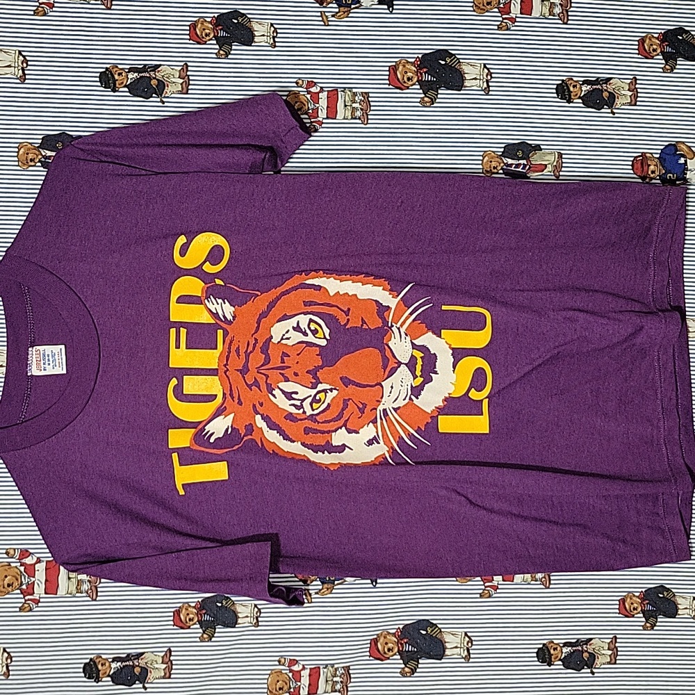 VTG 80S LSU TIGERS JERZEES BY RUSSELL SINGLE STITCH T SHIRT Medium